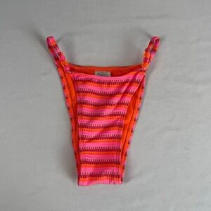 Wild Fable Women's Bikini Bottoms‎ XXS Pink Orange Striped Beaded High Leg